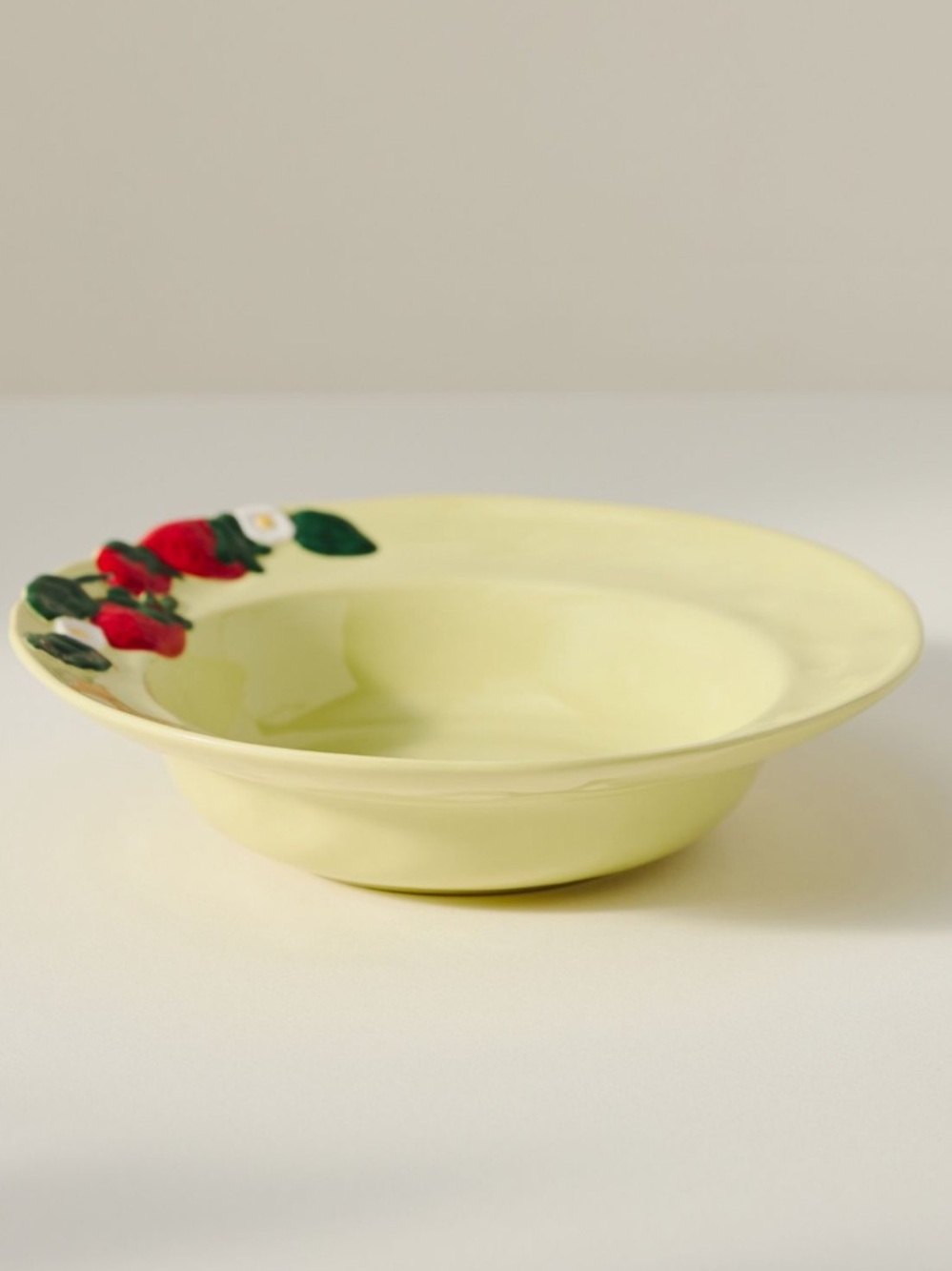 Anthropologie Foster Ceramic Pasta Bowl with Red Strawberry and‎ daisyAccents